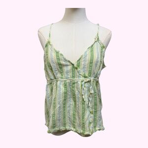 Y2K VTG Andrew&Co Striped Green Blue 100% Cotton Tank Top sz Large
